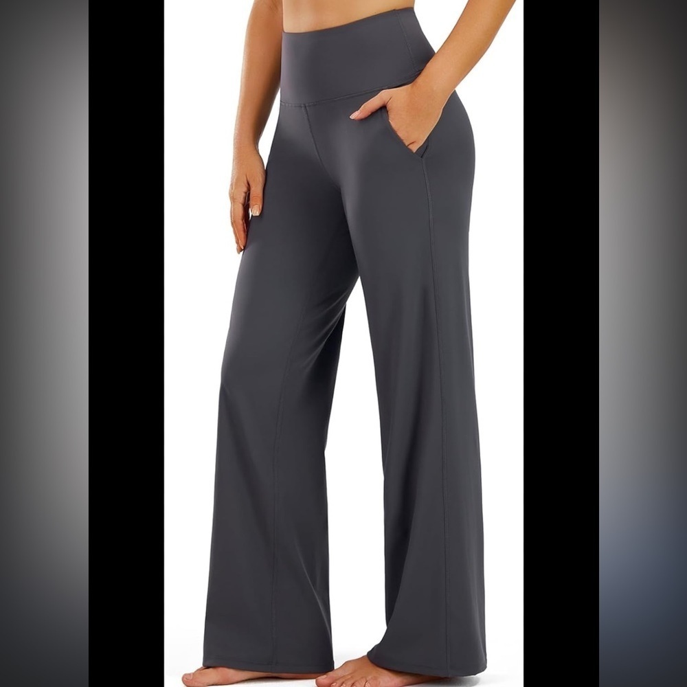 Ododos Wide Leg Yoga Pants Size M/L High Rise Stretch Gray Lounge Travel